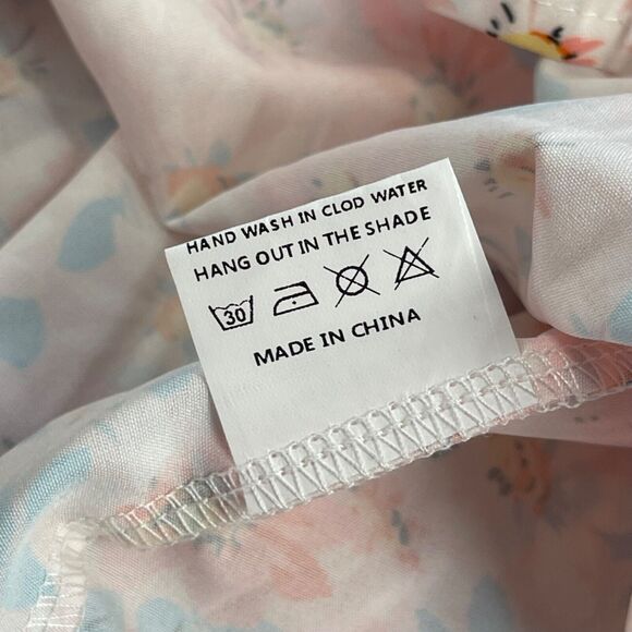 Live Cloth Dress Large Pink Blue Floral Maxi Smocked Waist Tie V-neck Button Up - Picture 15 of 16